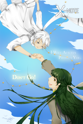 Anime couple long hair green - the other holding free wallpaper for mobile