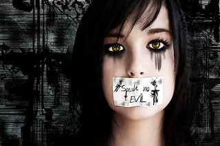 Woman taped paper speak no - evil free wallpaper