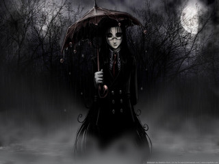 Gothic woman umbrella forest night 3 - the dark forest free wallpaper