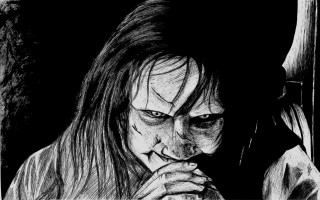Creepy woman drawing hands mouth - a charcoal drawing free wallpaper