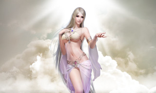 Woman purple dress wings halo - fantasy style free wallpaper