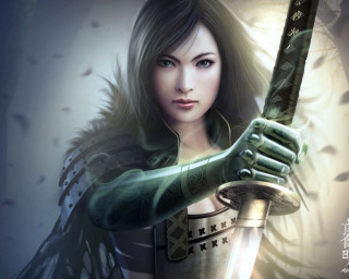 Woman sword green outfit wings - a green outfit free wallpaper for desktop