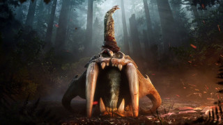 Giant dinosaur riding man woods - primitivism free wallpaper for desktop