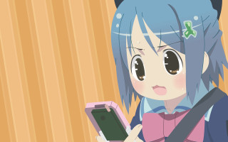Girl blue hair cell phone - a sad face free wallpaper