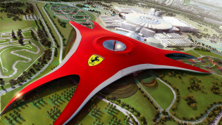 Red futuristic building ferrari logo - concept design free wallpaper