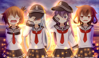 Anime girls sailor outfits sunset - ayo free wallpaper