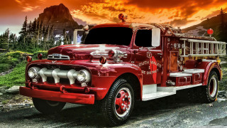 Fire truck mountain sunset dusk - a dirt road next free wallpaper