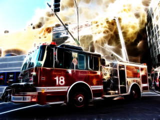 Fire truck street tall building 2 - a fire truck free wallpaper