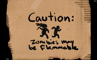 Cardboard sign zombies caution umbrellas - sticker free wallpaper