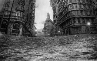 Flooded street buildings water boat - street free wallpaper