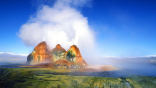 Geyser water blue sky green - water free wallpaper