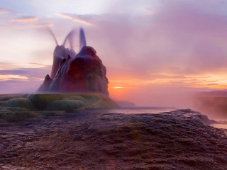 Geyser sunset mountain lake ocean - mystical free wallpaper for desktop