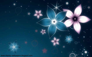 Blue background white pink flowers - gothic art free wallpaper for desktop