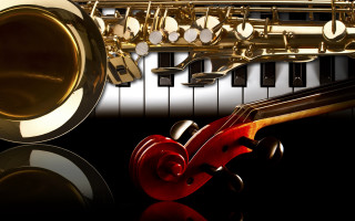 Saxophone piano keyboard reflection close - cinematic composition free wallpaper
