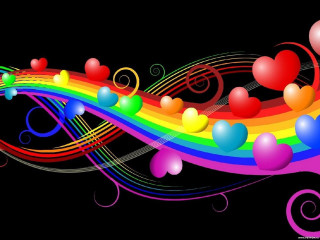 Rainbow background hearts love wave - colourful free wallpaper