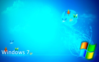 Blue background clock windows7 butterfly - white cloud free wallpaper for desktop