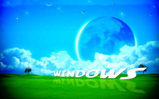 Blue sky clouds moon windows - blender and photoshop free wallpaper