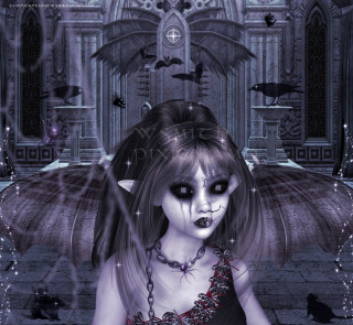 Girl creepy face wings gothic - free fantasy wallpaper for tablet