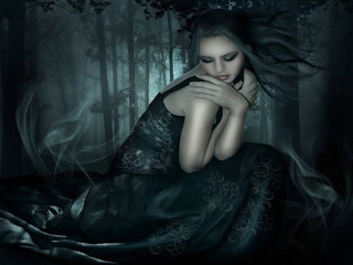 Woman black dress forest hands - dark fantasy art free wallpaper for desktop