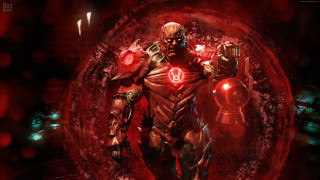 Red armor glowing horns skull - a red circle free wallpaper