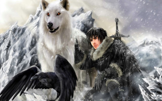 Man bird snow wolf sword - a wolf free wallpaper