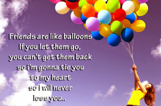 Woman holding balloons quote friends - a quote free wallpaper