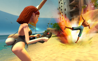 Cartoon character kicking woman beach - cedric seaut keos masons free wallpaper