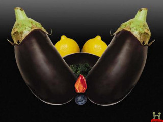 Eggplants lemon pepper black background - graphic design free wallpaper