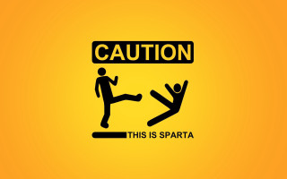 Yellow background caution sign man - action free wallpaper for desktop
