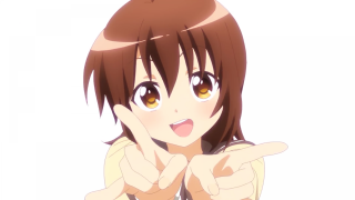 Girl pointing camera smile hand - her face and a hand free wallpaper