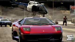Red sports car helicopter city - in gta v free wallpaper