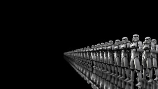 Toy figures lined up black - a reflection of them free wallpaper