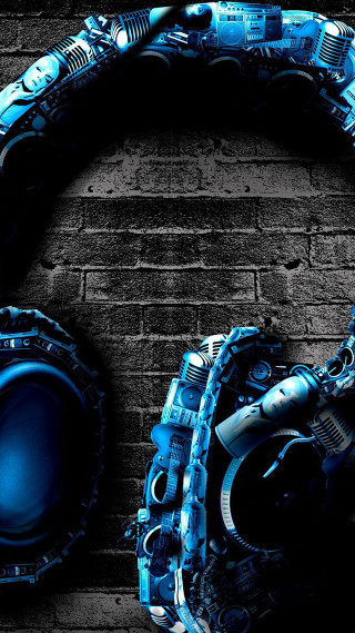 Headphones brickwall blue light cyberpunk - cyberpunk art free wallpaper for mobile