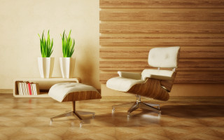Chair ottoman room bookshelf vase - vray free wallpaper