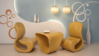 Room table chairs mirror lamp - bold shape free wallpaper