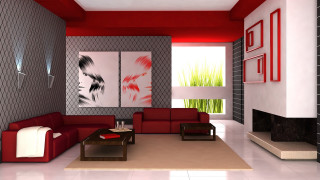 Living room red couch painting - modern european ink painting free wallpaper for desktop
