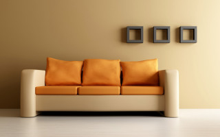Couch orange pillows room square - a white floor free wallpaper