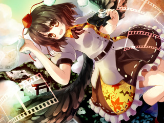 Woman short skirt camera video - a film strip free wallpaper