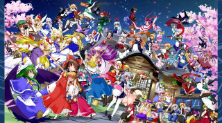 Anime characters house sky pink - tree in the background free wallpaper