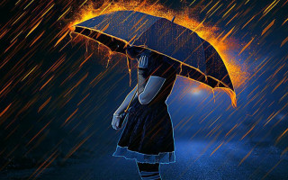 Woman umbrella rain night yellow - an umbrella in the rain free wallpaper for desktop