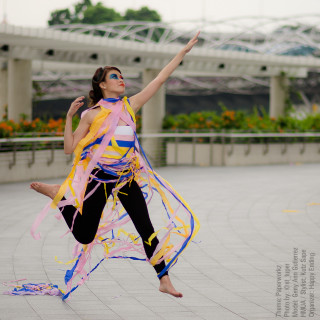 Woman yellow blue dress dancing - contemporary free wallpaper for tablet