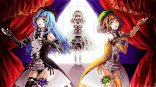 Anime girls red curtain green - a red curtain free wallpaper