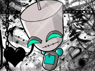 Cartoon robot heart graffiti pop - a blue nose free wallpaper
