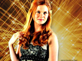 Woman red hair star background - golden free wallpaper