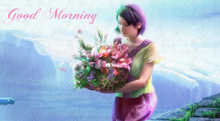 Woman holding bouquet good morning - good morning free wallpaper