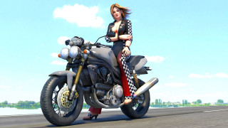 Woman motorcycle road checkered scarf - scarf free wallpaper