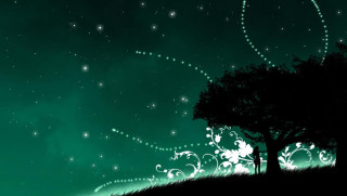 Tree swirls stars sky green - a green sky free wallpaper