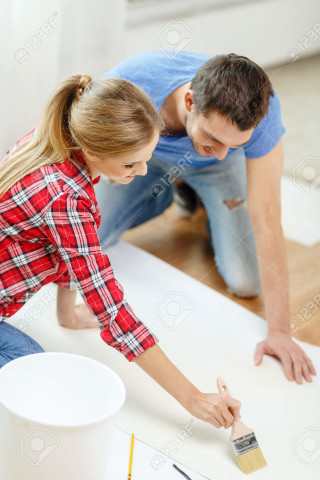 Man woman painting wall together - shutter shutter free wallpaper