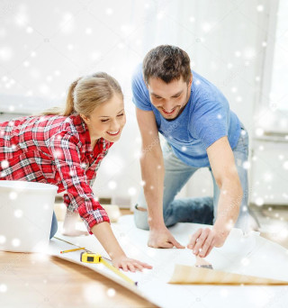 Man woman working project snowflakes - incoherent free wallpaper for tablet