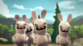Animated rabbits forest trees rocks - animated free wallpaper